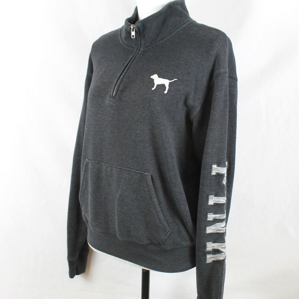 VICTORIA SECRET PINK Sweatshirt Woman Size Small Gray Collared 1/4 Zip L/S